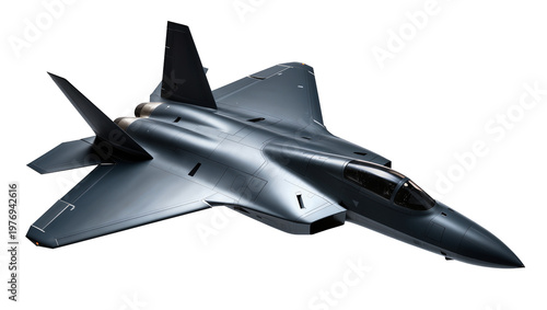 Картината върху платно Dark gray Modern Fighter Jet in Flight with Extended Flaps and Landing Gear