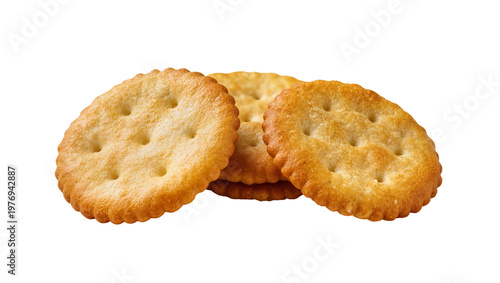Golden round crackers with salt crystals arranged in a row