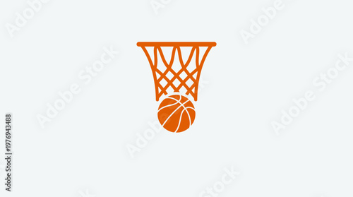 Orange Basketball and Net Icon on White Background