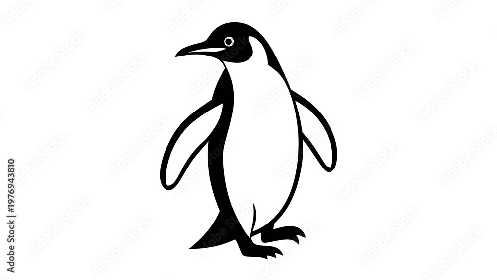 Fototapeta premium Black and White Standing Penguin Bird with Curved Wings and Beak