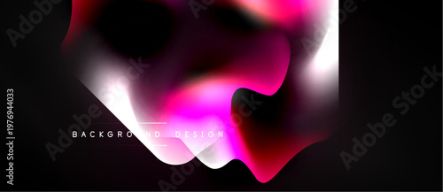 Abstract fluid shapes, vibrant pinks, whites blend. Modern design, dark background creates dynamic visual impact. Smooth gradients present elegance.