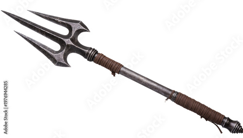 Принти на полотні Silver trident spear with brown leather wrapped handle
