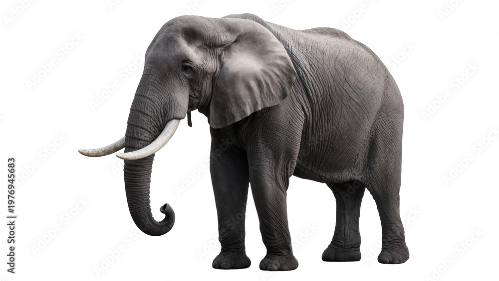 Obraz premium Gray African Elephant Standing with Long Curved Tusks