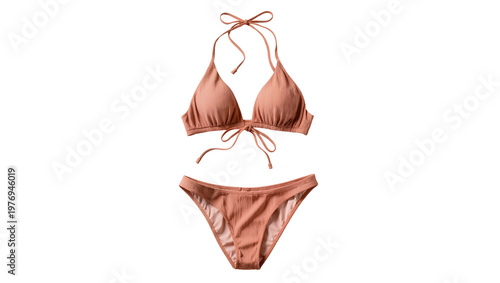 Fotografie Terracotta halter bikini set with string ties and minimal coverage