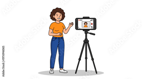 Young woman recording a video on a smartphone