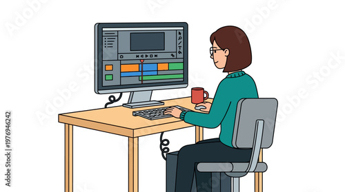 Woman working on video editing software on a computer
