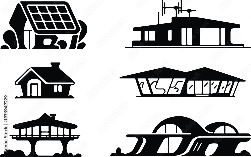 Naklejka premium Bungalow Silhouette Icon Modern House Outline Design