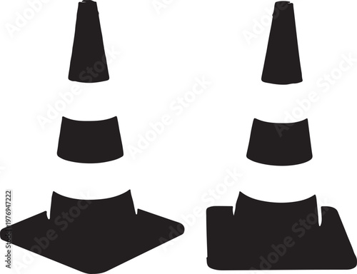 A pair of black and white traffic cones isolated on a plain white background for design projects isolated on white background