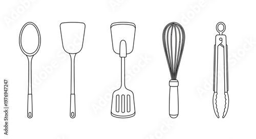 Tableau sur toile Cooking implements arranged in a row illustrate a selection of kitchenware for food preparation