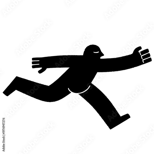 Stylized silhouette of a person running, isolated on white background, motion and speed concept