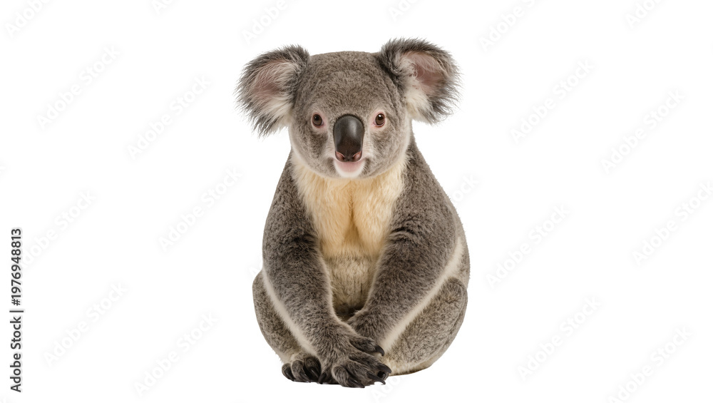 Fototapeta premium Gray fluffy Koala sitting with large ears and dark nose