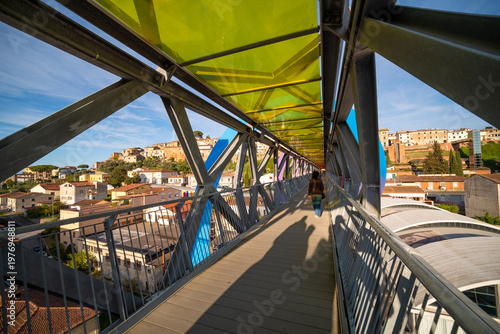 suspended pedestrian tunnel in the historic center of Peccioli, Pisa, Italy