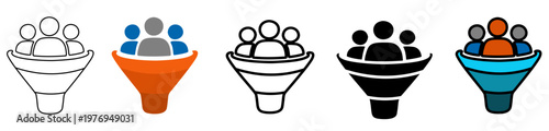 Customer Segmentation Funnel Icon Set, Audience Targeting, Marketing Strategy, Lead Filtering Concept