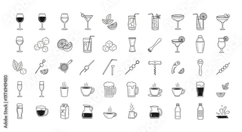 A variety of alcoholic beverages and food items are displayed on a table indoors.