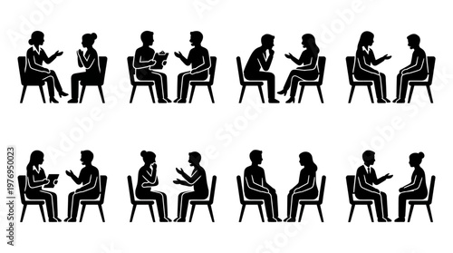 Therapy & Counseling Icons – Discussion, Listening, Support, Mental Health & Psychologist Symbols