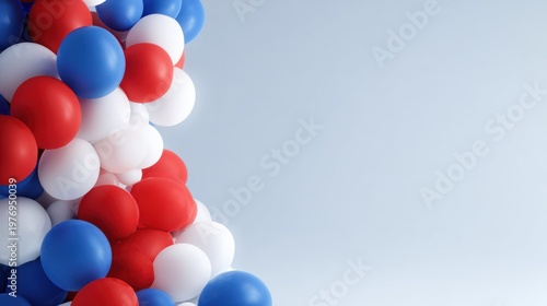 USA 4th of July Background with Red White Blue Balloons and Copy Space
