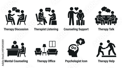 Therapy & Counseling Icons – Mental Health, Support, Psychologist & Group Session Symbols