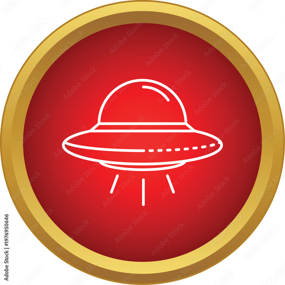 Fototapeta premium Unidentified flying object vector line art pictogram against a red circle background