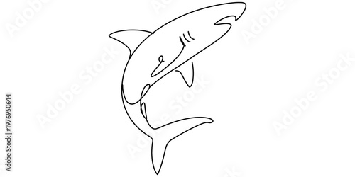 Minimalist one line drawing of a shark swimming upwards on a plain white background illustration