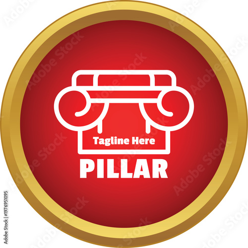 Outline column capital symbolizing law, justice, and support on a red round button