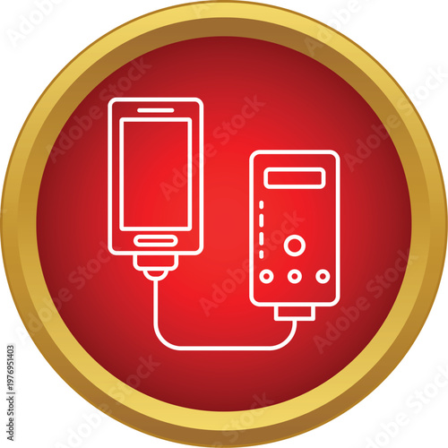 Smartphone and power bank connected with a cable in a modern outline style