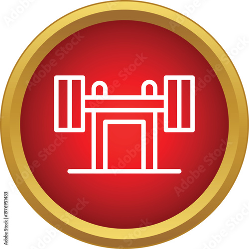 Barbell on a power rack as a training icon in a red circle frame