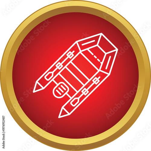 Line art drawing showing a rubber dinghy for water travel