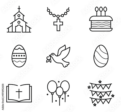 Easter easter party Silhouette vector icon set. Easter vector icons on white background and Vector illustration.