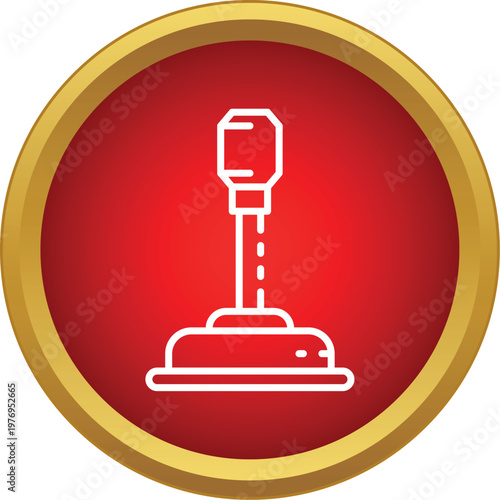 Automotive transmission shifter vector line art inside red and gold circle