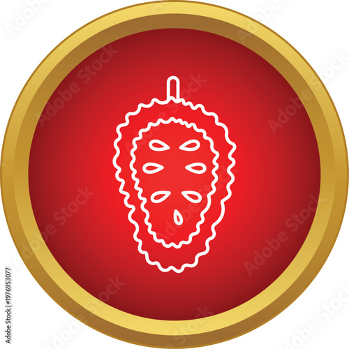 Soursop fruit graphic vector line drawing within a red and gold circle