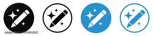 Magic pencil icon with sparkles. Concept for creative editing, retouching, design tools, and smart enhancement. Vector set.