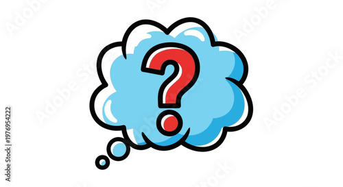 Cartoon thought bubble with a question mark on a white background