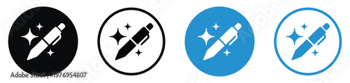 Magic pencil icon with sparkles. Concept for creative editing, retouching, design tools, and smart enhancement. Vector set.