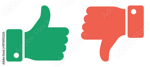 Thumb up and down icon set green like red dislike button
