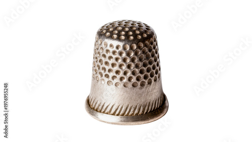 Fotografie Antique Silver Thimble with Perforated Pattern and Serrated Rim