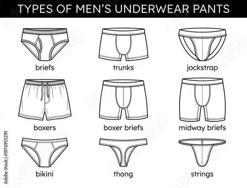 Men underwear set brief boxer trunk jockstrap line art