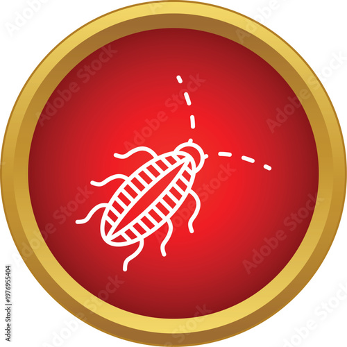 Cockroach line icon on a red circle symbolizing pest control and extermination