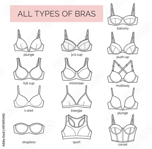 Bra type set with push up sport strapless plunge corset line art