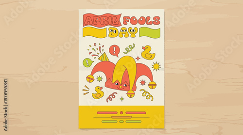April Fools Day themed matchbox with jester hat and rubber ducks.
