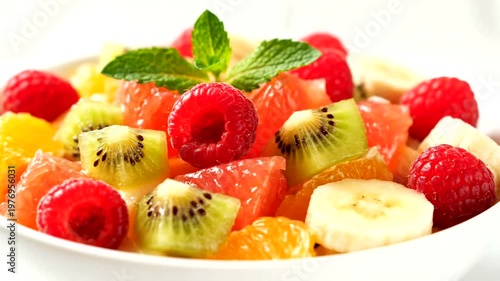 Vibrant and Refreshing Fruit Salad with Raspberries Kiwi and Citrus.