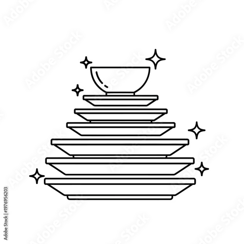 Clean Dishes Stacked Icon - Sparkling Kitchenware, Hygiene, Freshness
