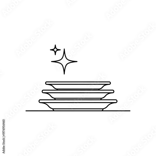 Clean Stacked Plates Icon with Sparkles - Dishwashing and Hygiene Concept