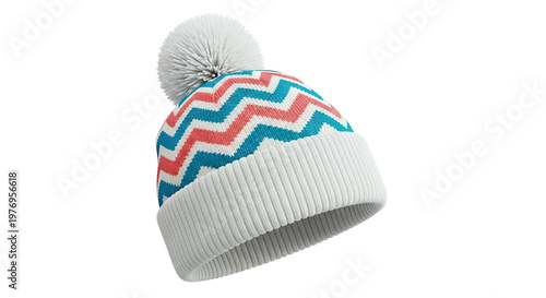 Beanie with Zigzag Pattern and Pom-Pom