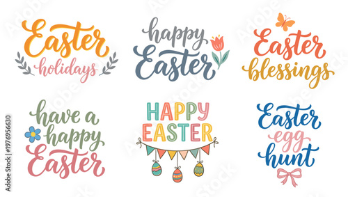 Easter lettering set with happy easter egg hunt and blessing