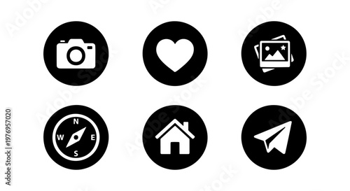 Minimalist social media icons, 6 black circle web buttons, vector set