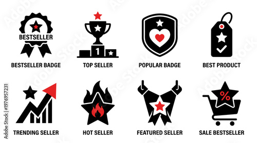 Best Seller Badges – Top, Trending, Hot, Featured & Popular Product Icons