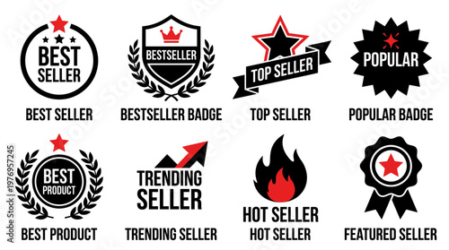 Best Seller Icons – Top, Trending, Hot, Featured & Popular Badges for Products