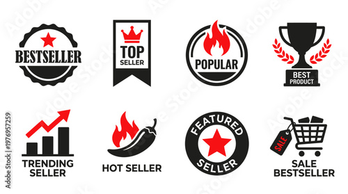 Best Seller Icons – Top, Trending, Hot, Featured & Popular Badges for Products