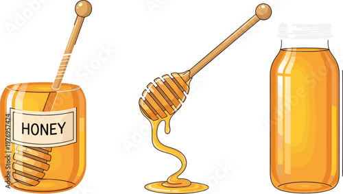 Honey Jar with Dipper and Organic Honey Packaging for Sweeteners and Natural Products