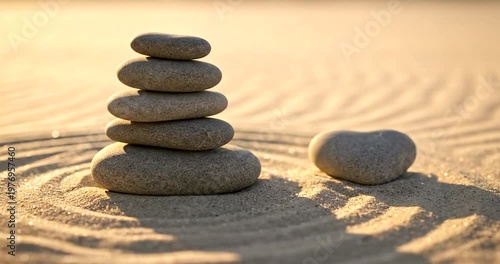 Zen Garden Serenity Stacked Stones and Raked Sand for Meditation and Balance.